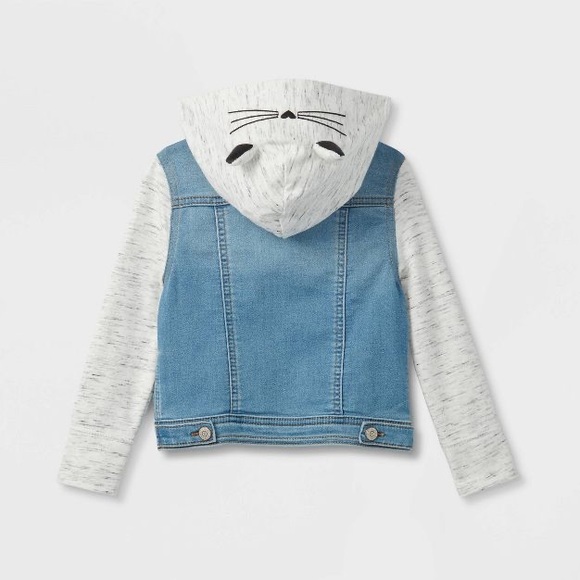 Girls' Cat Hood Denim Jacket - Cat & Jack™ Medium Wash - Picture 3 of 3
